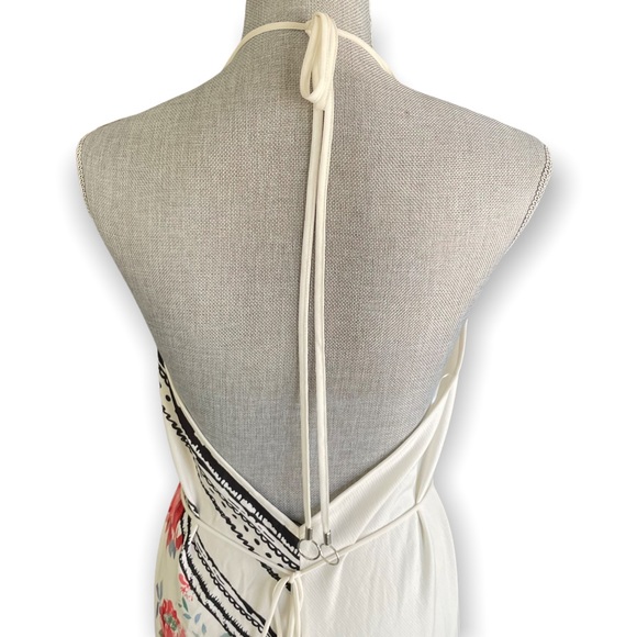 ZARA White Asymmetrical Floral Slip Dress Halter Triangle Medium - Picture 7 of 14